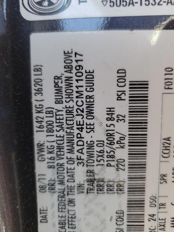 3FADP4EJ2CM110917 - 2012 FORD FIESTA SE BLUE photo 13