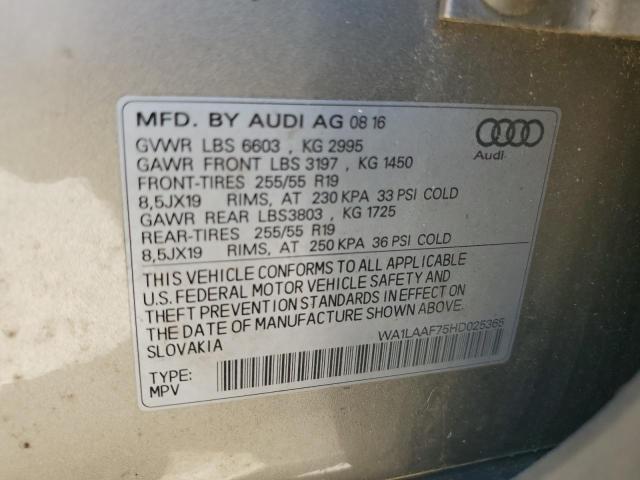 WA1LAAF75HD025365 - 2017 AUDI Q7 PREMIUM PLUS GRAY photo 13