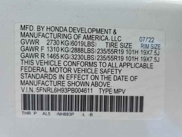 5FNRL6H93PB004611 - 2023 HONDA ODYSSEY ELITE Blanco foto 14
