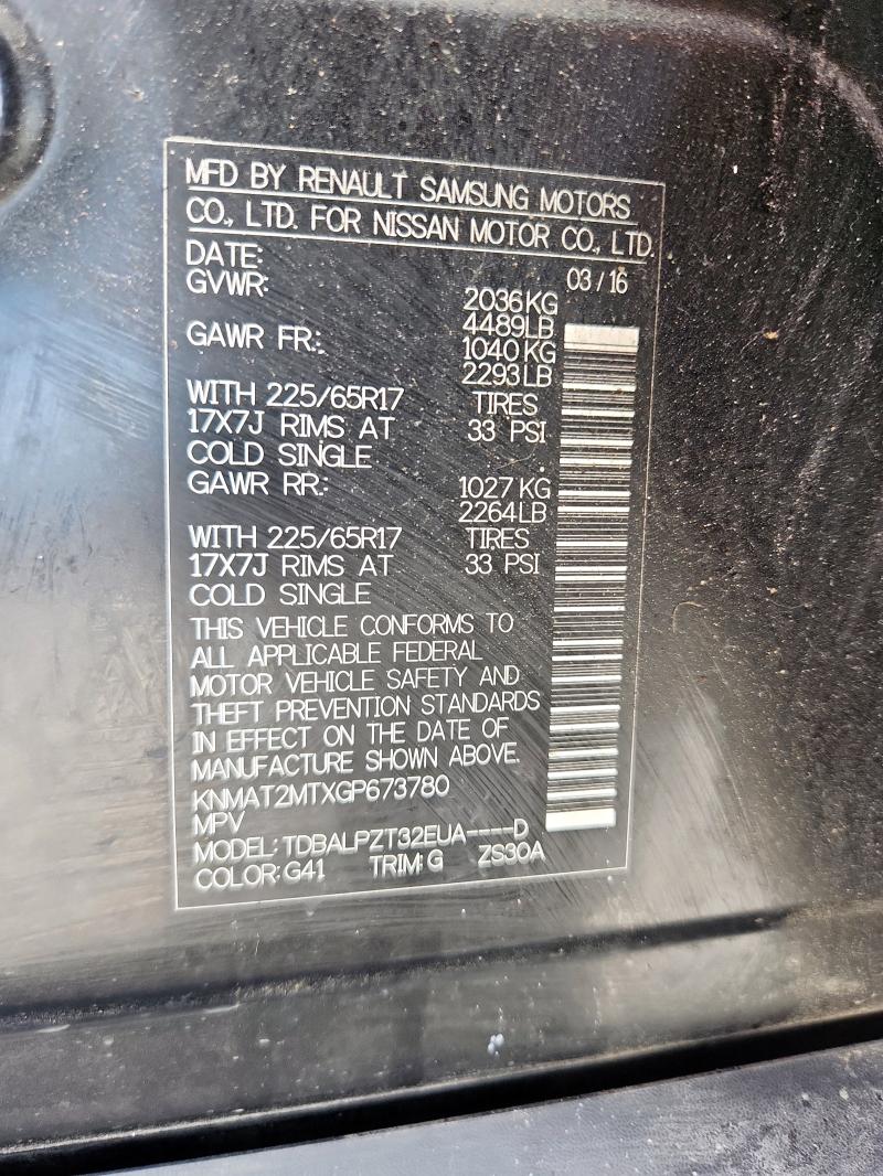KNMAT2MTXGP673780 - 2016 NISSAN ROGUE S 黑色 照片 13