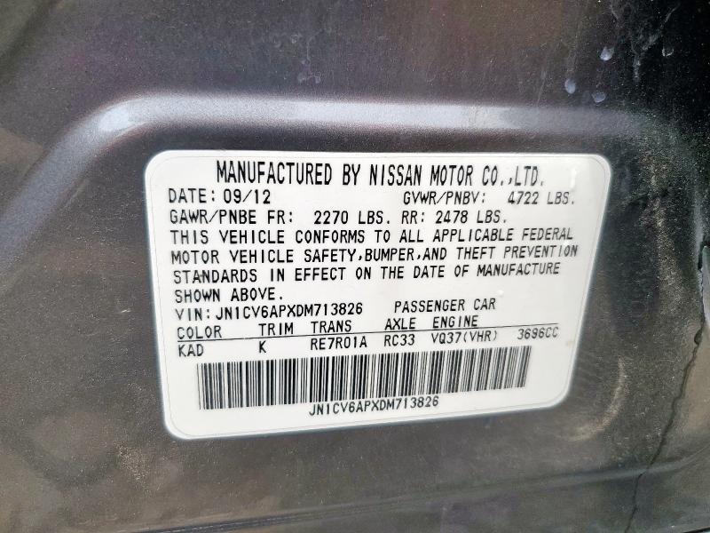 JN1CV6APXDM713826 - 2013 INFINITI G37 BASE GRAY photo 12