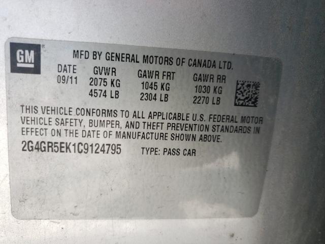 2G4GR5EK1C9124795 - 2012 BUICK REGAL 银色 照片 10