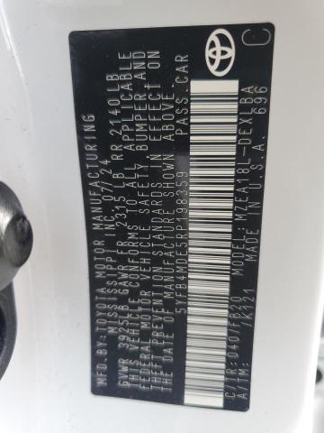 5YFB4MDE5RP198359 - 2024 TOYOTA COROLLA LE თეთრი ფოტო 12