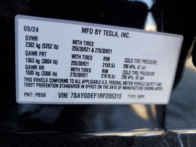 7SAYGDEF1RF205315 - 2024 TESLA MODEL Y Қара фото 13