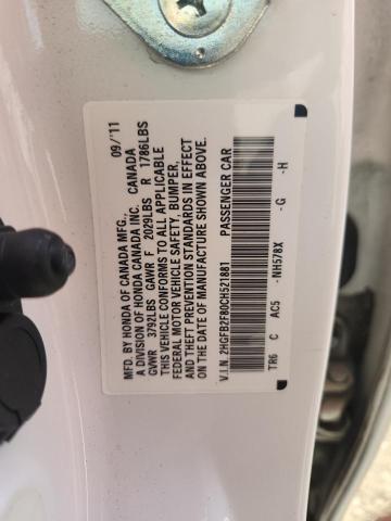 2HGFB2F80CH521881 - 2012 HONDA CIVIC EX WHITE photo 12