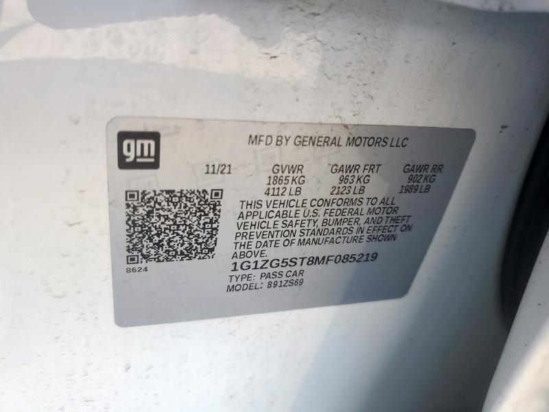 1G1ZG5ST8MF085219 - 2021 CHEVROLET MALIBU RS WHITE photo 12