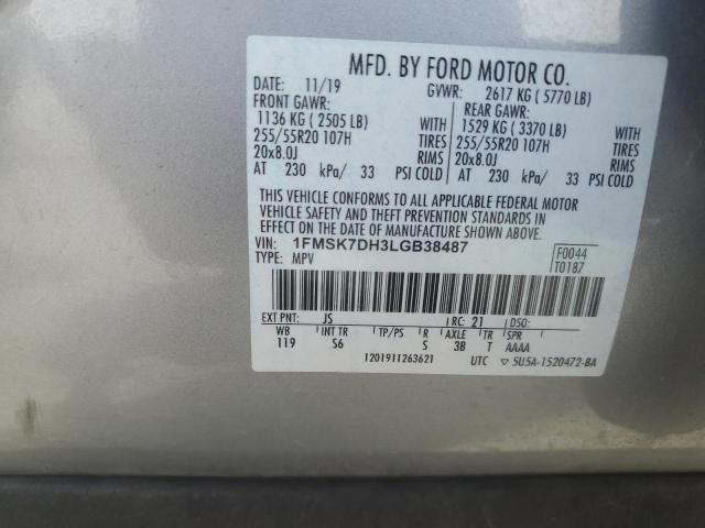 1FMSK7DH3LGB38487 - 2020 FORD EXPLORER XLT 银色 照片 13