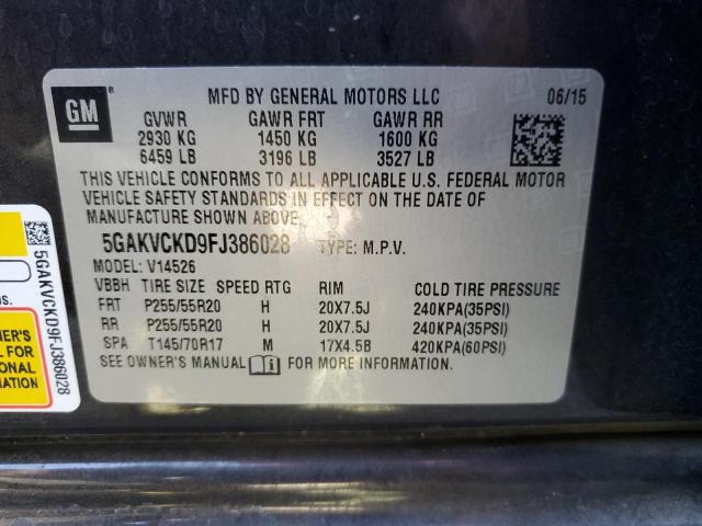 5GAKVCKD9FJ386028 - 2015 BUICK ENCLAVE CHARCOAL photo 12