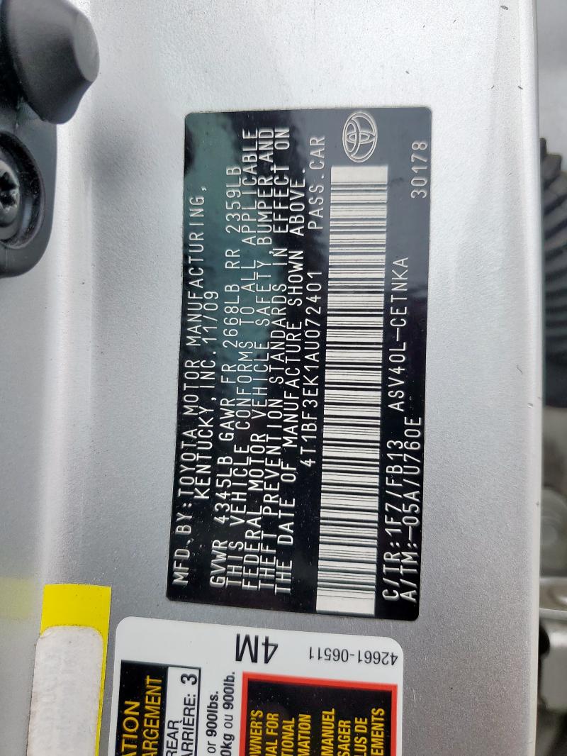 4T1BF3EK1AU072401 - 2010 TOYOTA CAMRY BASE SILVER photo 13