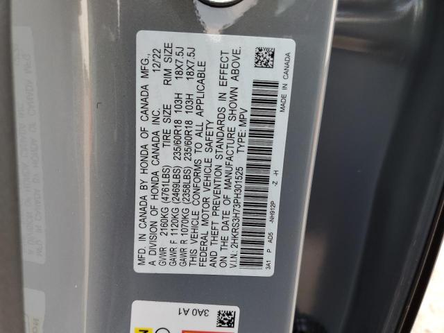 2HKRS3H73PH301525 - 2023 HONDA CR-V EXL GRAY photo 13