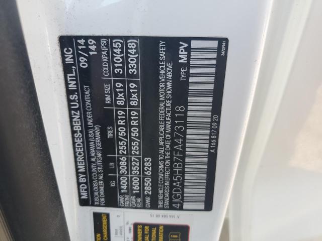 4JGDA5HB7FA473118 - 2015 MERCEDES-BENZ ML 350 4MATIC WHITE photo 13