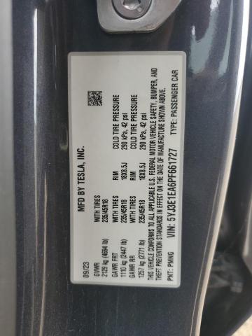 5YJ3E1EA6PF661727 - 2023 TESLA MODEL 3 灰色 照片 12