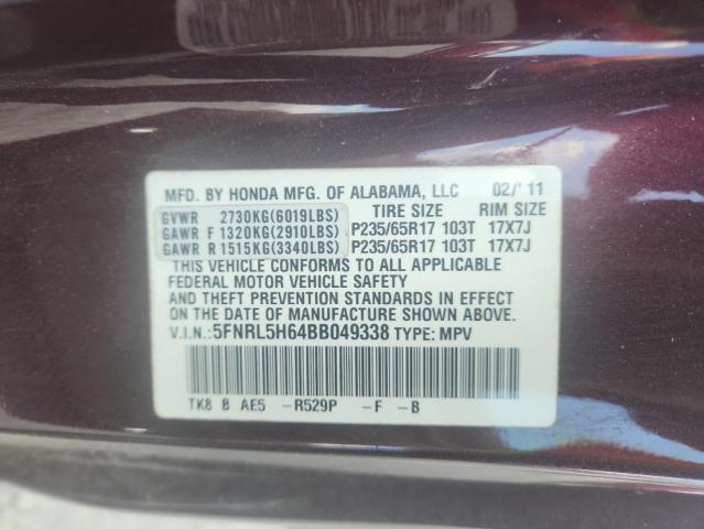 5FNRL5H64BB049338 - 2011 HONDA ODYSSEY EXL Tünd qırmızı foto 13