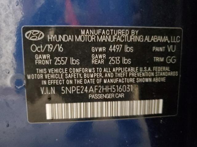 5NPE24AF2HH516031 - 2017 HYUNDAI SONATA SE BLUE photo 12