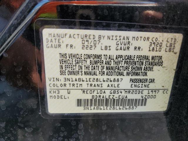 3N1AB61E28L626887 - 2008 NISSAN SENTRA 2.0 BLACK photo 12