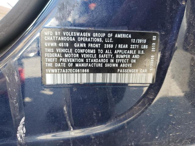1VWBT7A37EC061866 - 2014 VOLKSWAGEN PASSAT SE 蓝色 照片 12