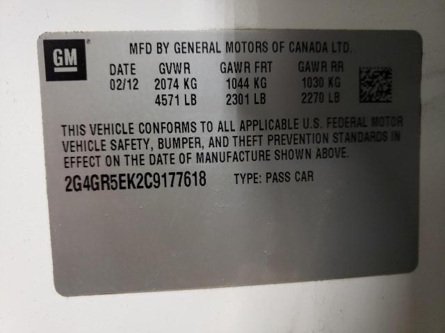 2G4GR5EK2C9177618 - 2012 BUICK REGAL Beyaz fotoğraf 12