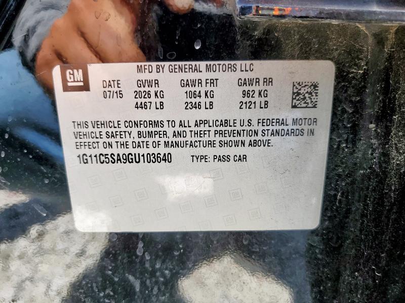 1G11C5SA9GU103640 - 2016 CHEVROLET MALIBU LIM LT შავი ფოტო 12