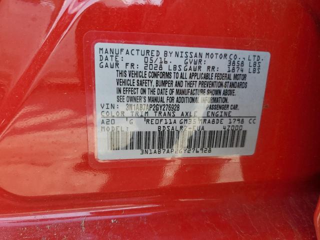 3N1AB7AP2GY276928 - 2016 NISSAN SENTRA S RED photo 12