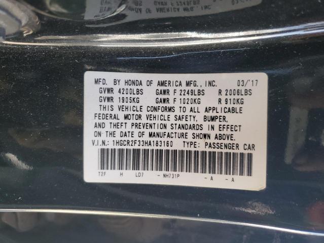1HGCR2F33HA183160 - 2017 HONDA ACCORD LX BLACK photo 12