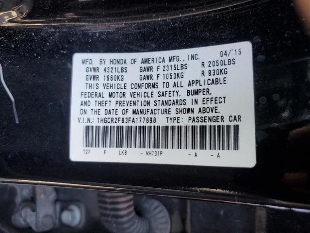 1HGCR2F83FA177898 - 2015 HONDA ACCORD EXL BLACK photo 12