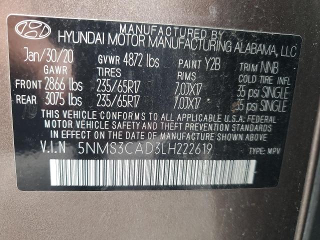 5NMS3CAD3LH222619 - 2020 HYUNDAI SANTA FE SEL TAN photo 13