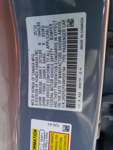 2HGFE2F54NH585194 - 2022 HONDA CIVIC SPORT 灰色 照片 12