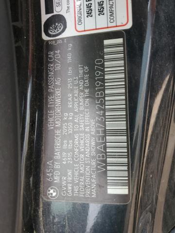 WBAEH73425B191970 - 2005 BMW 645 CI AUTOMATIC BLACK photo 12