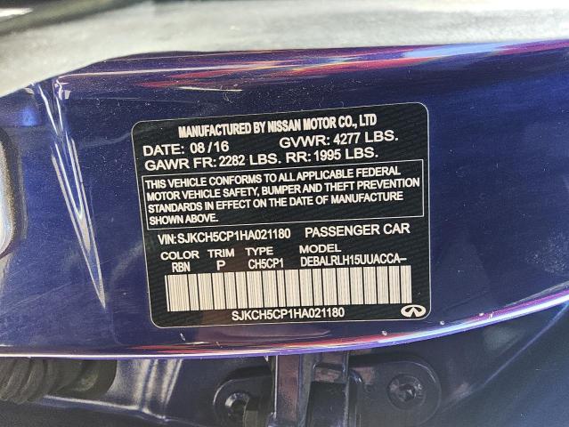 SJKCH5CP1HA021180 - 2017 INFINITI QX30 BASE Կապույտ լուսանկար 12