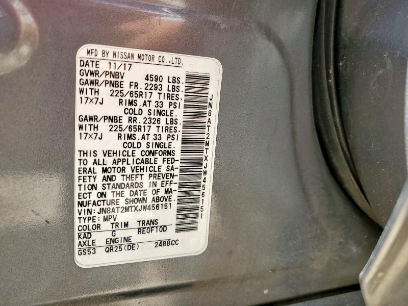 JN8AT2MTXJW456151 - 2018 NISSAN ROGUE S 灰色 照片 13