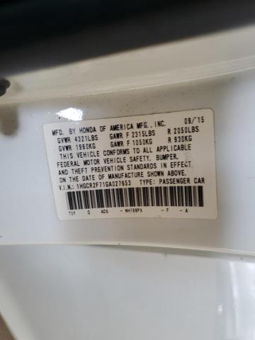 1HGCR2F71GA027653 - 2016 HONDA ACCORD EX 白色 照片 12