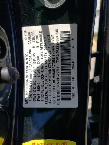 2HGFC2F56GH527791 - 2016 HONDA CIVIC LX BLACK photo 12