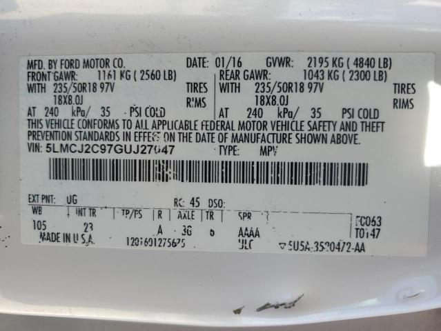 5LMCJ2C97GUJ27047 - 2016 LINCOLN MKC SELECT 白色 照片 12