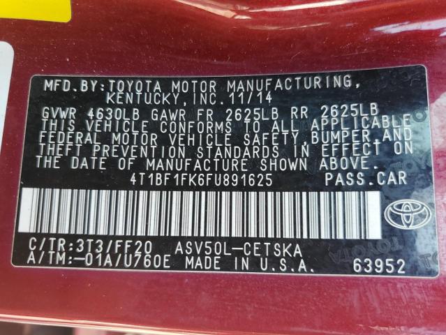 4T1BF1FK6FU891625 - 2015 TOYOTA CAMRY LE RED photo 13
