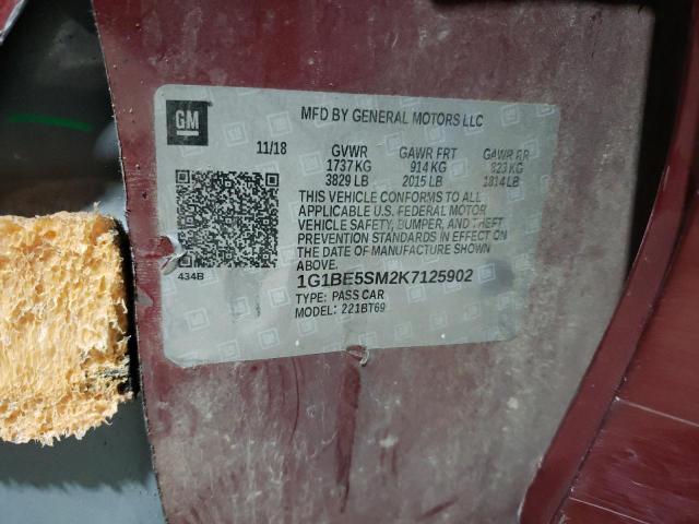 1G1BE5SM2K7125902 - 2019 CHEVROLET CRUZE LT 勃艮第红 照片 12