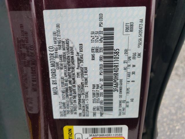 3FA6P0HR4DR110585 - 2013 FORD FUSION SE MAROON photo 13