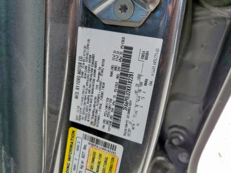 3FA6P0LU2KR182281 - 2019 FORD FUSION SE GRAY photo 13