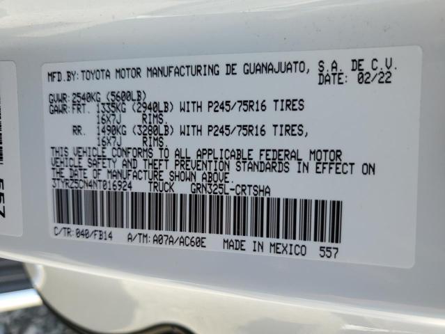 3TYRZ5CN4NT016924 - 2022 TOYOTA TACOMA ACCESS CAB Beyaz fotoğraf 12