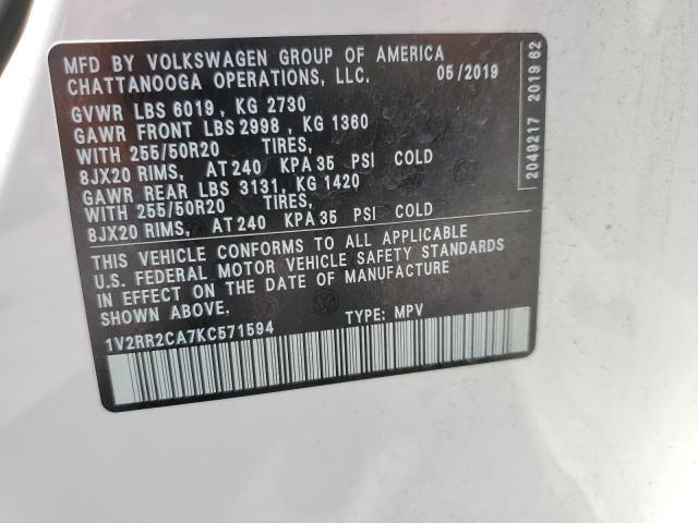 1V2RR2CA7KC571594 - 2019 VOLKSWAGEN ATLAS SEL WHITE photo 12