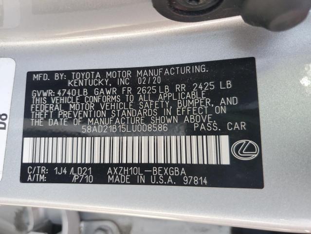 58AD21B15LU008586 - 2020 LEXUS ES 300H SILVER photo 13