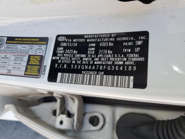 5XXGN4A78FG364189 - 2015 KIA OPTIMA EX WHITE photo 12