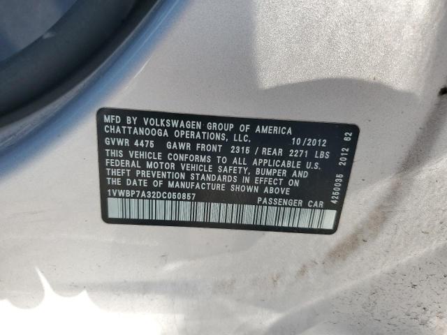 1VWBP7A32DC050857 - 2013 VOLKSWAGEN PASSAT SE 银色 照片 12