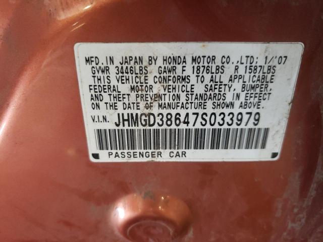 JHMGD38647S033979 - 2007 HONDA FIT S 橙色 照片 12