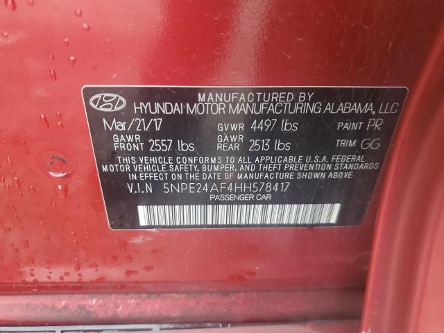 5NPE24AF4HH578417 - 2017 HYUNDAI SONATA SE RED photo 12