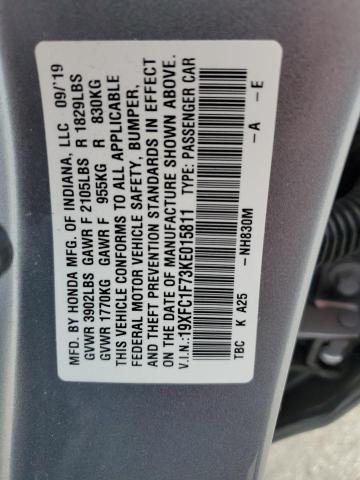 19XFC1F73KE015811 - 2019 HONDA CIVIC EXL 灰色 照片 12