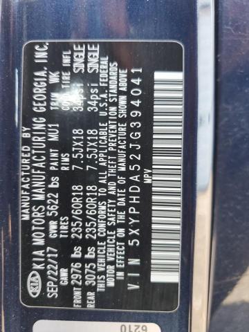 5XYPHDA52JG394041 - 2018 KIA SORENTO EX أزرق صورة 14