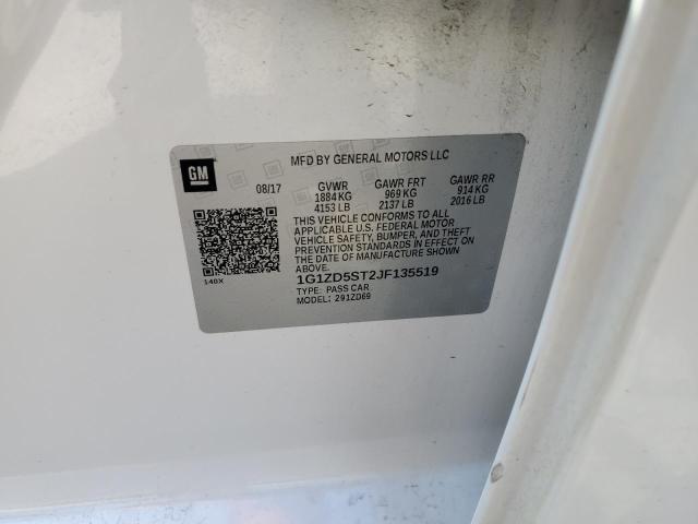 1G1ZD5ST2JF135519 - 2018 CHEVROLET MALIBU LT WHITE photo 12