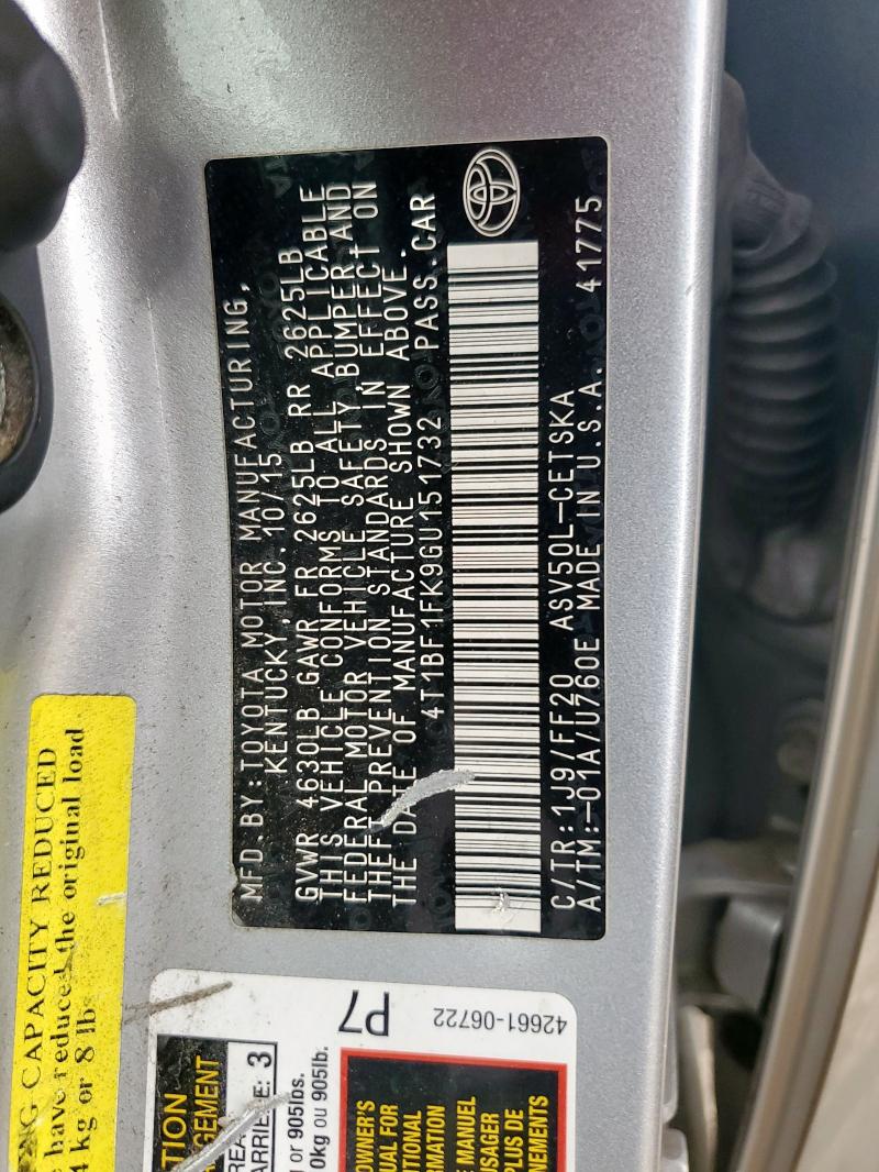 4T1BF1FK9GU151732 - 2016 TOYOTA CAMRY LE SILVER photo 12