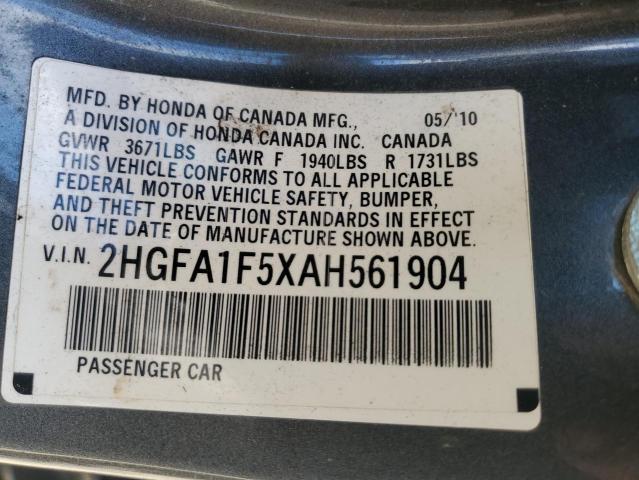 2HGFA1F5XAH561904 - 2010 HONDA CIVIC LX GRAY photo 12