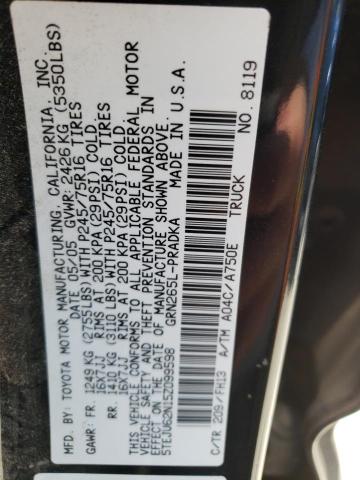 5TEJU62N15Z099598 - 2005 TOYOTA TACOMA DOUBLE CAB PRERUNNER BLACK photo 12